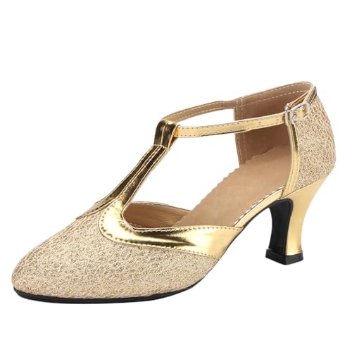 ticticlily Cocktail Glitzer Schuhe Damen Latin Salsa Low Heel Tanzschuhe Party Schuhe A2 Gold 40 EU von ticticlily