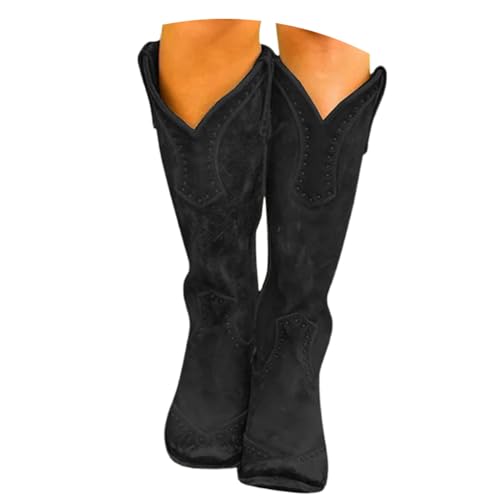 ticticlily Cowboystiefel Damen Langschaft Stiefel Retro Boots Blockabsatz Halbhohe Westernstiefel A Schwarz 35 EU von ticticlily