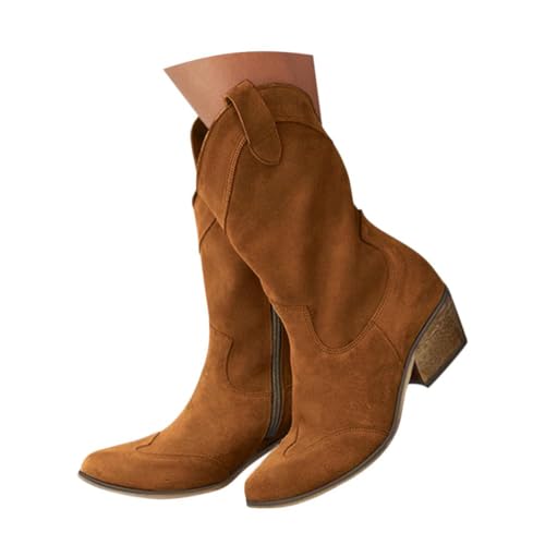 ticticlily Cowboystiefel Damen Sommer Stiefeletten Wildleder Westernstiefel Kurz Stiefel Niederung Halbhoch Ankle Boots A1 Braun 35 EU von ticticlily