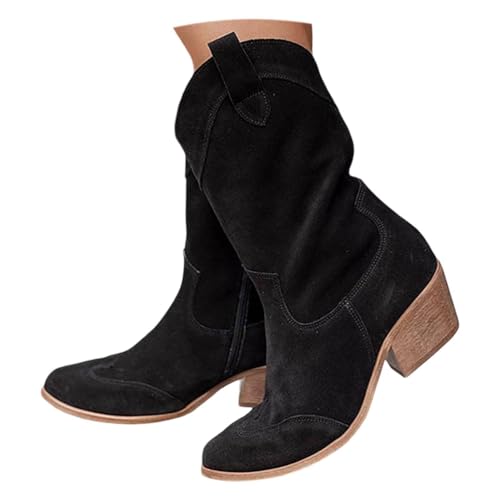 ticticlily Cowboystiefel Damen Sommer Stiefeletten Wildleder Westernstiefel Kurz Stiefel Niederung Halbhoch Ankle Boots A1 Schwarz 42 EU von ticticlily