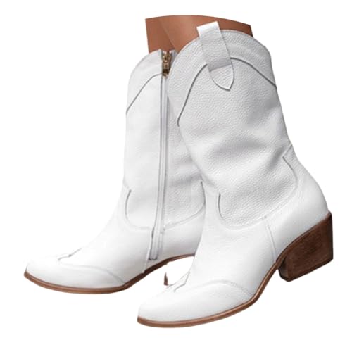 ticticlily Cowboystiefel Damen Sommer Stiefeletten Wildleder Westernstiefel Kurz Stiefel Niederung Halbhoch Ankle Boots A2 Weiß 37 EU von ticticlily