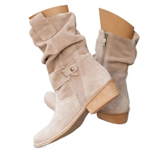 ticticlily Cowboystiefel Damen Sommer Stiefeletten Wildleder Westernstiefel Kurz Stiefel Niederung Halbhoch Ankle Boots C Aprikose 37 EU von ticticlily