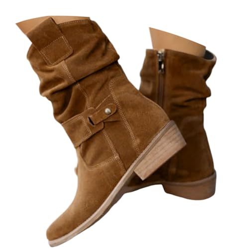 ticticlily Cowboystiefel Damen Sommer Stiefeletten Wildleder Westernstiefel Kurz Stiefel Niederung Halbhoch Ankle Boots C Braun 36 EU von ticticlily