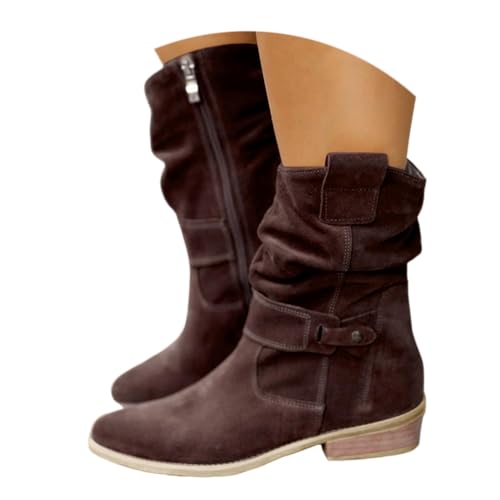 ticticlily Cowboystiefel Damen Sommer Stiefeletten Wildleder Westernstiefel Kurz Stiefel Niederung Halbhoch Ankle Boots C Dunkelbraun 35 EU von ticticlily