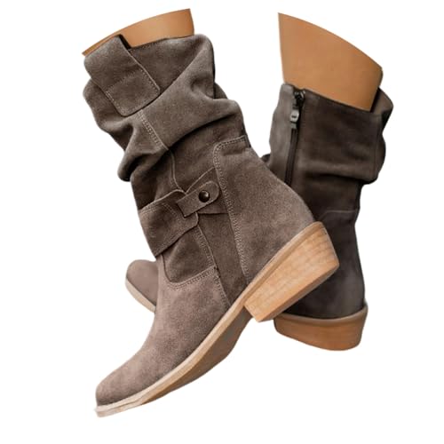 ticticlily Cowboystiefel Damen Sommer Stiefeletten Wildleder Westernstiefel Kurz Stiefel Niederung Halbhoch Ankle Boots C Dunkelgrau 43 EU von ticticlily