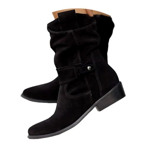 ticticlily Cowboystiefel Damen Sommer Stiefeletten Wildleder Westernstiefel Kurz Stiefel Niederung Halbhoch Ankle Boots C Schwarz 41 EU von ticticlily