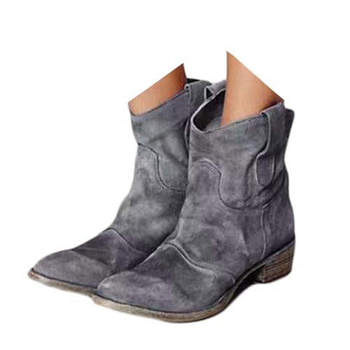 ticticlily Cowboystiefel Damen Winter Stiefel Halbhoch Stiefeletten Ankle Boots Wildleder Kurzstiefel mit Blockabsatz A Grau 39 EU von ticticlily