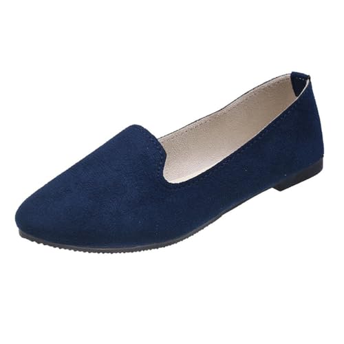 ticticlily Damen Ballerina Bequeme Slip Ons Flach Bequem Walking Ballerina Schuhe Spitze Zehenpartie rutschfest Niedriger Absatz Schuhe Casual Loafer Schuh A Marine 39 EU von ticticlily