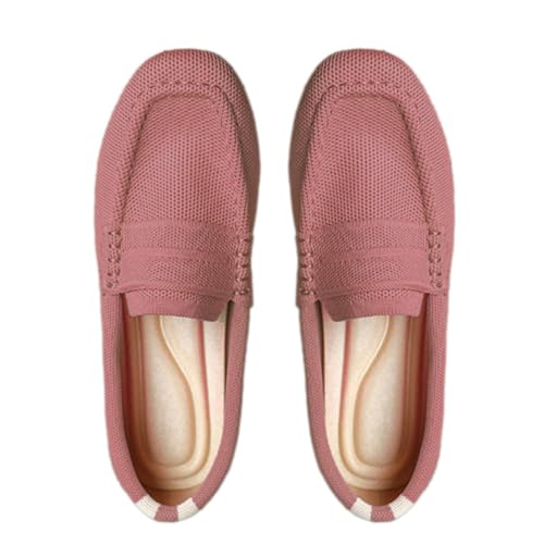 ticticlily Damen Ballerina Flache Schuhe Runde Zehe Strick Kleid Schuhe Pumps Slip On Ballerina Walking Flats Schuhe für Frauen Bequem Weich A Dunkelrosa 40 EU von ticticlily