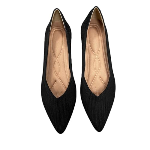 ticticlily Damen Ballerina Flache Schuhe Spitze Zehe Strick Kleid Schuhe Niedriger Keil Slip On Ballerina Flats Schuhe für Frauen Bequem Weich A Schwarz 41 EU von ticticlily