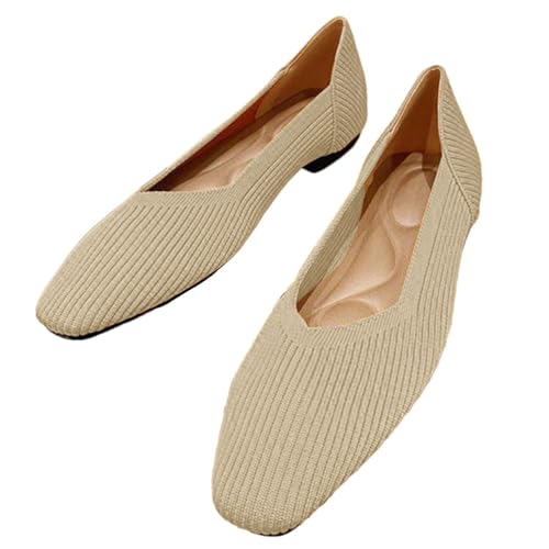 ticticlily Damen Ballerina Slip On Knit Kleid Schuhe Pumps Schuhe rutschfest Flach Stricken Sneaker Bequem Sommer Elegant Sportlich Flat Shoes Frauen A Braun 42 EU von ticticlily