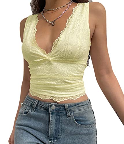 ticticlily Damen Bauchfrei Camisole Top Sexy Spitze Cami Crop Tops Spitzentop Bralettes Trägershirts Cropped Oberteil A3 Beige S von ticticlily