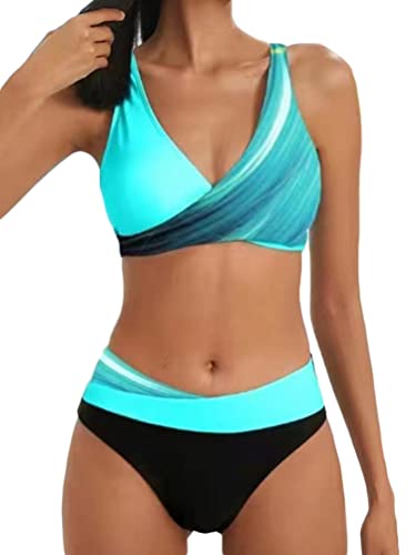 ticticlily Damen Bikini Set Crossover Bustier High Waist Bikini Bademode Elegant Zweiteiliger Badeanzug Swimsuit B1 Grün M von ticticlily