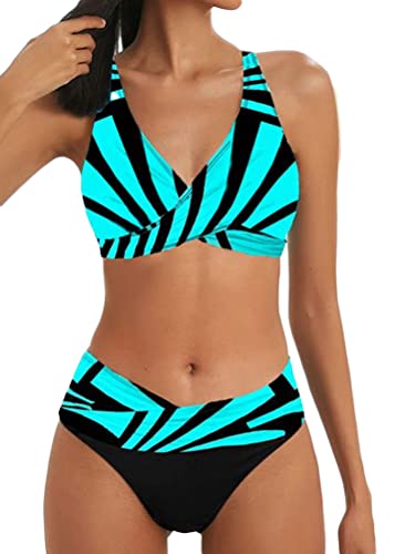 ticticlily Damen Bikini Set Crossover Bustier High Waist Bikini Bademode Elegant Zweiteiliger Badeanzug Swimsuit C Grün M von ticticlily