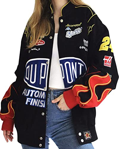 ticticlily Damen Bomberjacke College Oversized 90S Vintage Bedruckte Patchwork Racing Sweatjacke Reißverschluss Sweat Jacket Baseball Mantel Übergangsjacke Teenager Frühling Herbst A5 Schwarz XS von ticticlily