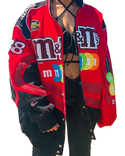 ticticlily Damen Bomberjacke College Oversized Patchwork Bedruckte Jacke 90S Vintage Racing Jacke Sweat Jacket Baseball Mantel A8 Rot M von ticticlily