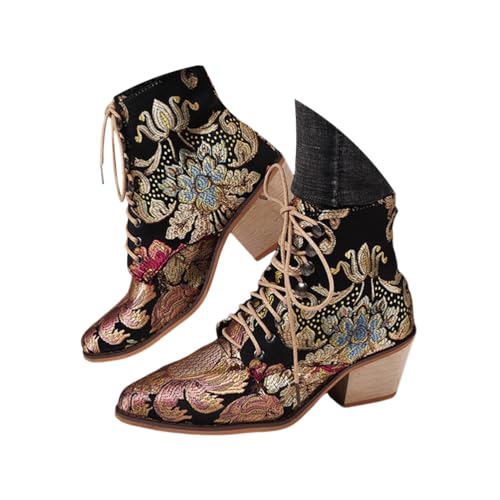 ticticlily Damen Boots Bunte Stiefeletten Bequeme Stiefel Plateau Klassische Schnürstiefeletten C Gold 37 EU von ticticlily