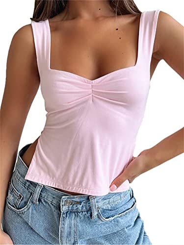 ticticlily Damen Cami Crop Top Spaghettiträger Oberteil Bauchfrei Shirt Basic Sommershirt Tops Y2k Fashion Oberteile B Rosa S von ticticlily