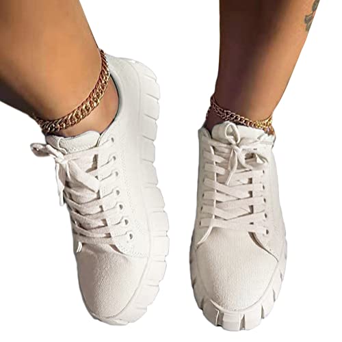 ticticlily Damen Canvas Sneakers Turnschuh Low Top Flache Schuhe Schnürschuhe Turnschuhe Atmungsaktive Sommer Schuhe A Weiß 37 EU von ticticlily