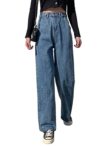 ticticlily Damen Cargohose Baggy Low Waist Cargo Jeans Gerade Breites Bein Denim Hosen Y2k Aesthetic Vintage Jeanshosen 90er Streetwear D Blau XS von ticticlily