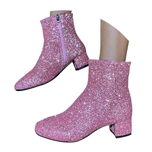 ticticlily Damen Chunky Heels Ankle Boots Glitzer Stiefeletten mit Blockabsatz und Reißverschluss Pailletten Kurze Stiefel Party Abschlussball A Rosa 40 EU von ticticlily