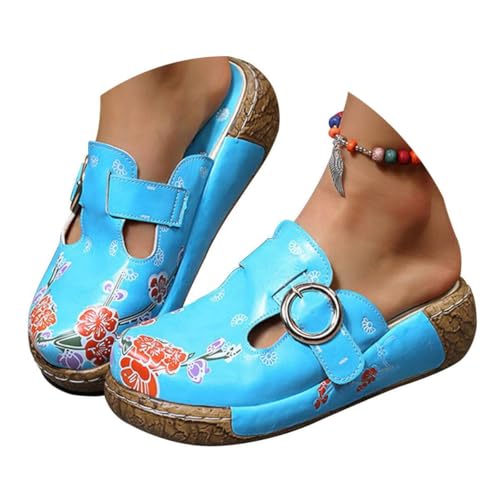 ticticlily Damen Clogs Bunte Blume Pantoffel Sommerschuhe Dicker Boden Strandschuhe Blau 40 EU von ticticlily