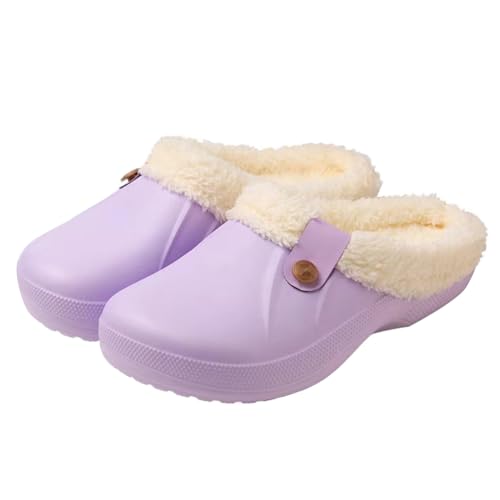 ticticlily Damen Clogs Gefüttert Herren Winter Hausschuhe Wasserdicht Warme Plüsch Pantoletten rutschfeste Outdoor Winterschuhe A Violett 35/36 EU von ticticlily