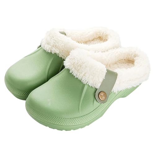 ticticlily Damen Clogs Herren Warme Plüsch Clogs Wasserdicht Pantoffeln Rutschfeste Gartenclogs Herren Winter Outdoor Gefüttert Hausschuhe A Grün 39/40 EU von ticticlily