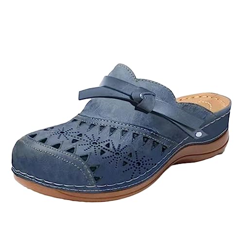 ticticlily Damen Clogs Sommer Hausschuhe Atmungsaktiv Strand Sandalen Bequem Plateau Gartenclogs Outdoor Pantoletten A Blau 40 von ticticlily