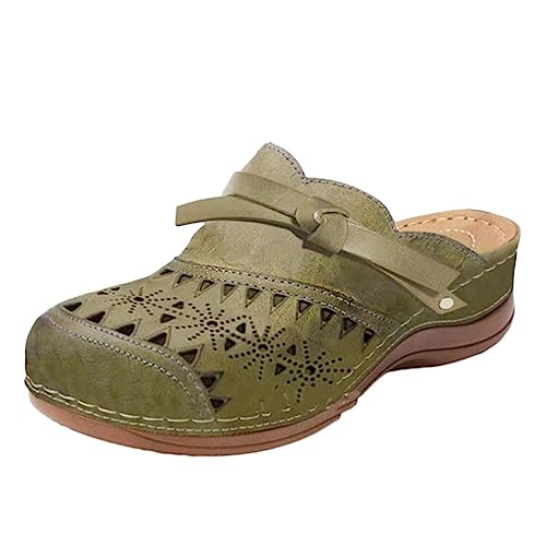 ticticlily Damen Clogs Sommer Hausschuhe Atmungsaktiv Strand Sandalen Schuhe Bequem Plateau Gartenclogs Outdoor Pantoletten rutschfest Gartenschuhe A Armeegrün 37 von ticticlily