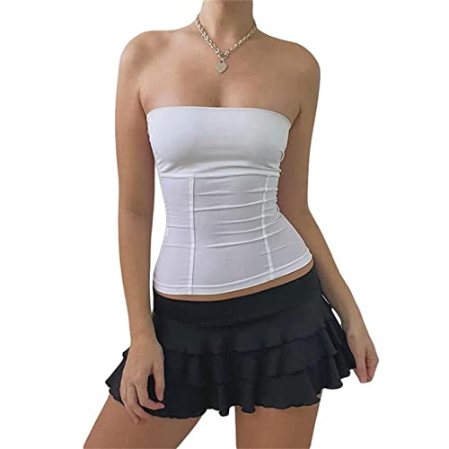 ticticlily Damen Corset Tops Y2K Sexy Off Shoulder Schulterfrei Trägerlos Crop Top Bandeau Korsett Oberteile Push Up Bustier Clubwear Streetwear Party A Weiß XS von ticticlily