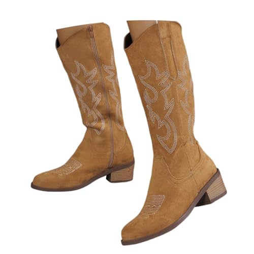 ticticlily Damen Cowboy Stiefel Biker Boots Frauen Bestickte Cowboystiefel A Dunkelbraun 39 EU von ticticlily