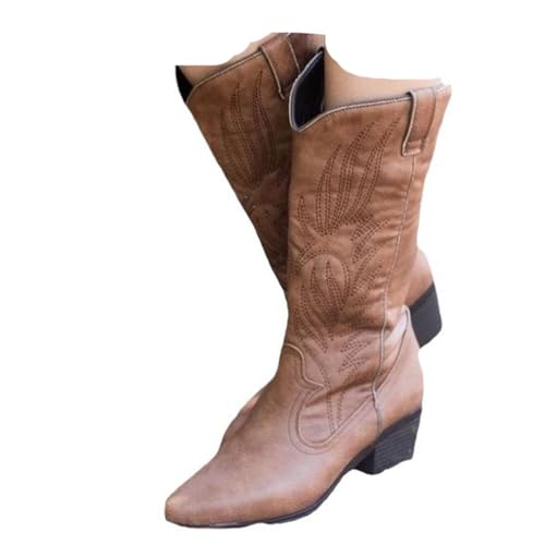 ticticlily Damen Cowboy Stiefel Biker Boots mit Trichterabsatz Zierperlen Westernstiefel B Braun 37 EU von ticticlily