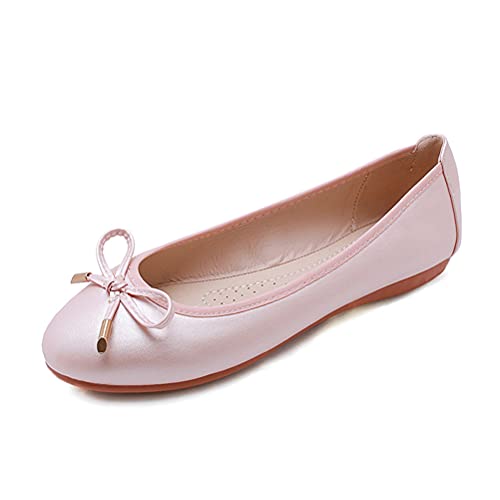 ticticlily Damen Erbsenschuhe Ballerina Lederimitat mit Schleife Slip-On Schuhe Einfarbig Arbeits Einzelne Schuhe Erbsenschuhe A Rosa 35 EU von ticticlily