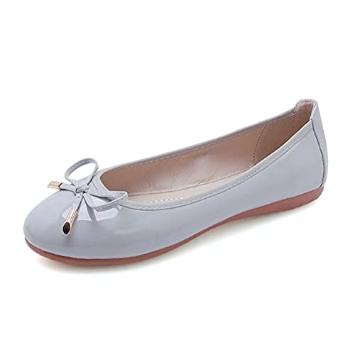 ticticlily Damen Erbsenschuhe Ballerina Lederimitat mit Schleife Slip-On Schuhe Einfarbig Arbeits Einzelne Schuhe Erbsenschuhe B Grau 42 EU von ticticlily