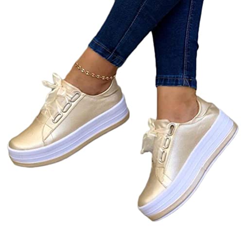 ticticlily Damen Flat Schuhe Loafers Sneaker Bequeme Atmungsaktive Flache Schnürschuhe Loafer Slip On Halbschuhe Sneaker Turnschuh Low Top für Running Fitness Outdoor Z Gold 35 EU von ticticlily