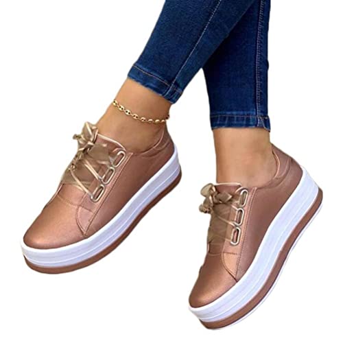 ticticlily Damen Flat Schuhe Loafers Sneaker Bequeme Atmungsaktive Flache Schnürschuhe Loafer Slip On Halbschuhe Sneaker Turnschuh Low Top für Running Fitness Outdoor Z Roségold 38 EU von ticticlily