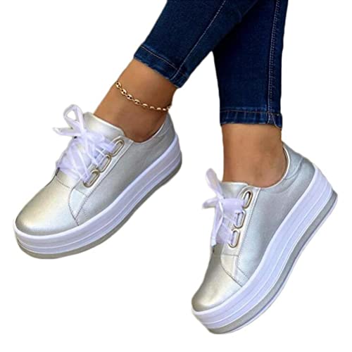 ticticlily Damen Flat Schuhe Loafers Sneaker Bequeme Atmungsaktive Flache Schnürschuhe Loafer Slip On Halbschuhe Sneaker Turnschuh Low Top für Running Fitness Outdoor Z Silber 35 EU von ticticlily