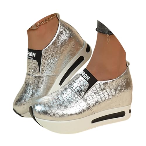 ticticlily Damen Glitzer Plateau Loafers Keilabsatz Mokassins Slipper Sneaker A Silber 37 EU von ticticlily