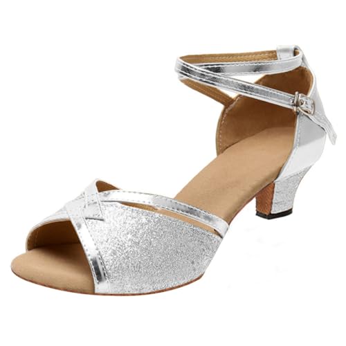 ticticlily Damen Glitzer Salsa Latein Tanzschuhe Salsa Tango Walzer Modern Tanzschuhe mit Strasssteinen B1 Silber 35 EU von ticticlily