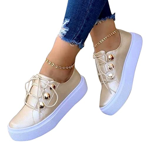 ticticlily Damen Halbschuhe Frauen Sneaker Einfarbig Plateauschuhe Damen Slipper Damen Low Top Sneaker Bequem Walkingschuhe Gold 39 EU von ticticlily