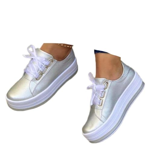 ticticlily Damen Halbschuhe Frauen Sneaker Einfarbig Plateauschuhe Damen Slipper Damen Low Top Sneaker Bequem Walkingschuhe Z Silber 37 EU von ticticlily