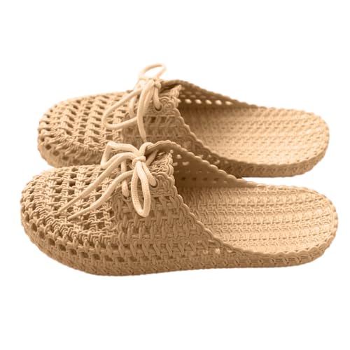 ticticlily Damen Hausschuhe Atmungsaktiv Mesh Hausschuhe Sommer Hohl Latschen Badeschuhe Freizeit Strand Slippers Flach Sohle Pantoffeln A Khaki 41 EU von ticticlily