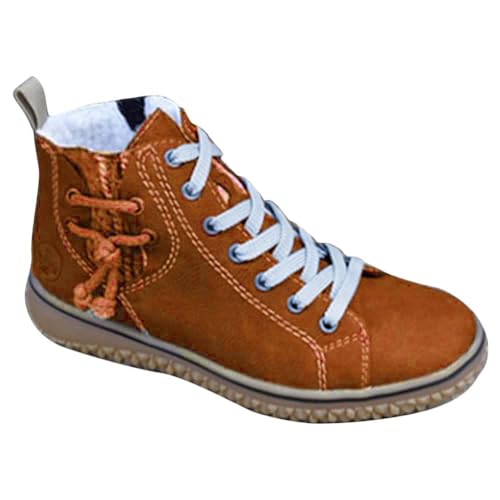 ticticlily Damen Hohe Sneakers Stiefel Frauen Casual Flache Leder Retro Schnürstiefel Seitlicher Reißverschluss Runde Kappe Schuhe Dunkelbraun 40 von ticticlily