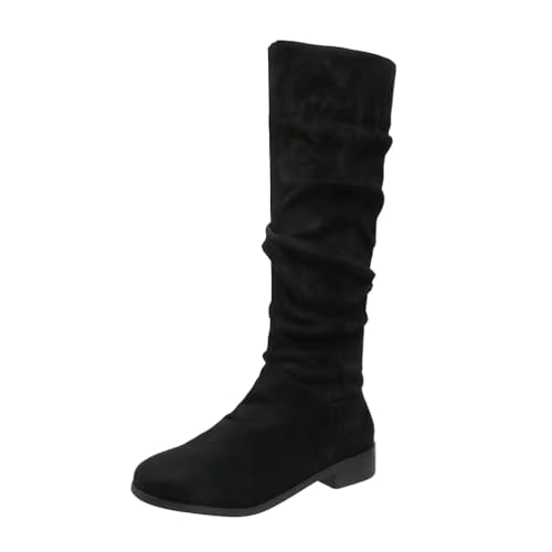 ticticlily Damen Hohe Stiefel Winter Schuhe Warme Leder Reitstiefel Niedrige mit Absatz Komfort Beiläufige Schnalle Langschaft Kniehohe Stiefel F Schwarz 39 EU von ticticlily