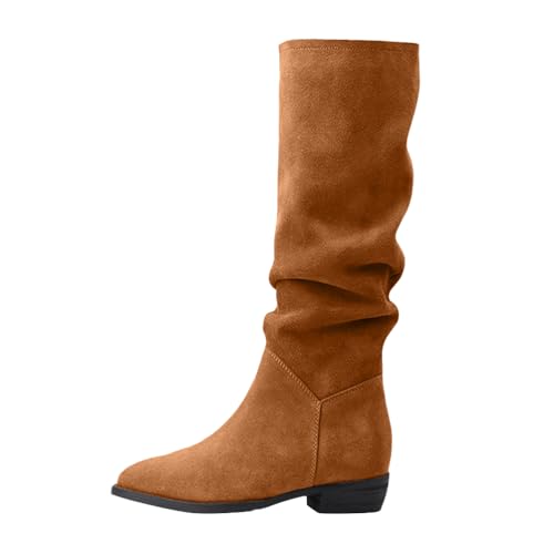 ticticlily Damen Hohe Stiefel Winter Schuhe Warme Leder Reitstiefel Niedrige mit Absatz Komfort Beiläufige Schnalle Langschaft Kniehohe Stiefel G Braun 41 EU von ticticlily