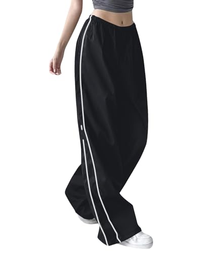 ticticlily Damen Hosen Sporthosen Casual Lose Jogginghosen Lässige Freizeithose Weite Bein Teenager Trainingshosen Sweathosen Retro Hose Sommerhose A Schwarz XL von ticticlily