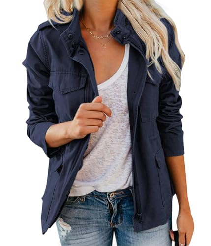 ticticlily Damen Jacke Übergangsjacke Große Größen Parka Jacken Fliegerjacke Langarm Stehkrage Frühlingsjacke Leichte mit Taschen Windproof Jacket Coat A Dunkelblau XL ticticlily Damen Jacke Übergangsjacke Große Größen Parka Jacken Fliegerjacke Langarm Stehkrage Frühlingsjacke Leichte mit Taschen Windproof Jacket Coat A Dunkelblau XL von ticticlily