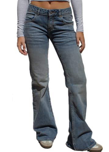 ticticlily Damen Jeans Stretch Bootcut Flared Ausgestellte Denim Hosen Jeanshosen Casual Elegant Slim Fit Pants A Blau L von ticticlily