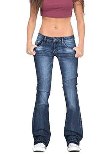 ticticlily Damen Jeans Stretch Bootcut Flared Ausgestellte Denim Hosen Jeanshosen Casual Elegant Slim Fit Pants B Dunkelblau S von ticticlily